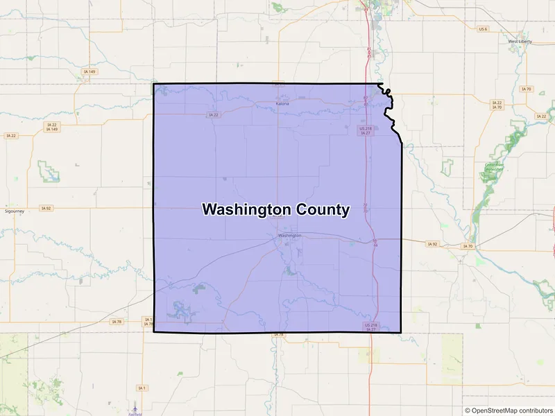 Map of Washington County, Iowa and ZIP codes