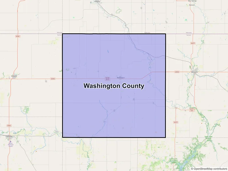 Map of Washington County, Kansas and ZIP codes