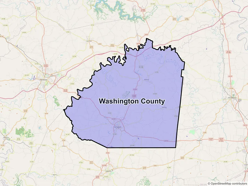 Map of Washington County, Kentucky and ZIP codes