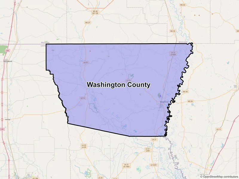 Map of Washington County, Louisiana and ZIP codes