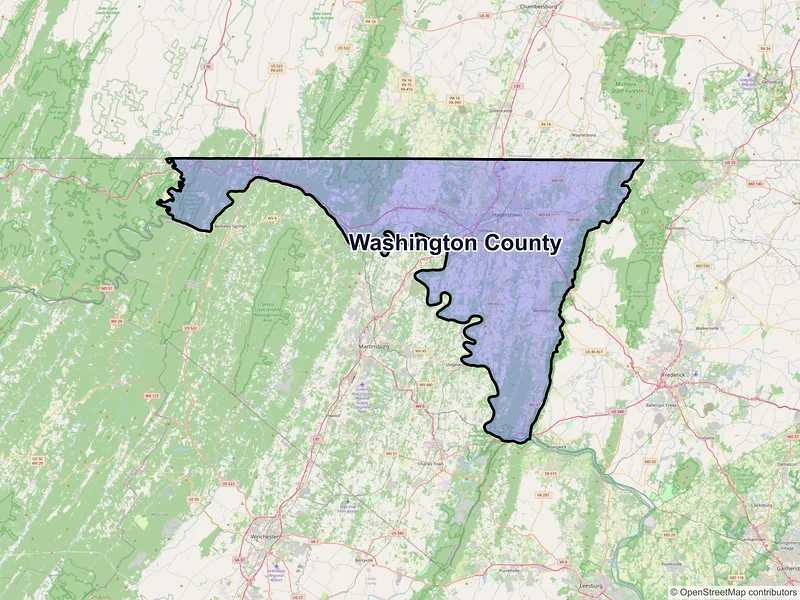Map of Washington County, Maryland and ZIP codes