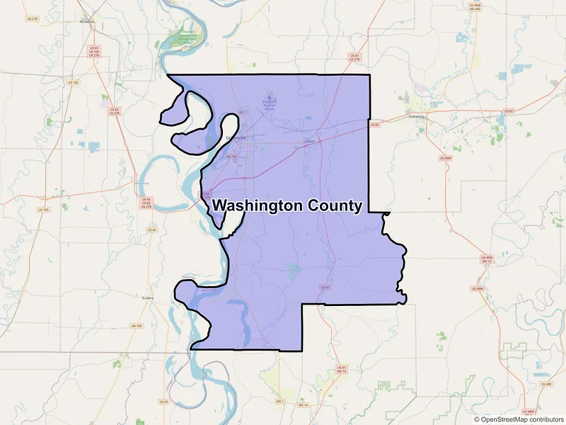 Map of Washington County, Mississippi and ZIP codes