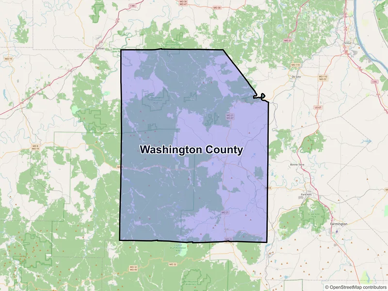 Map of Washington County, Missouri and ZIP codes