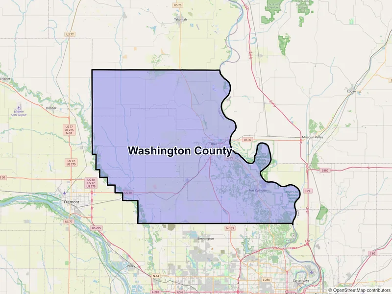 Map of Washington County, Nebraska and ZIP codes