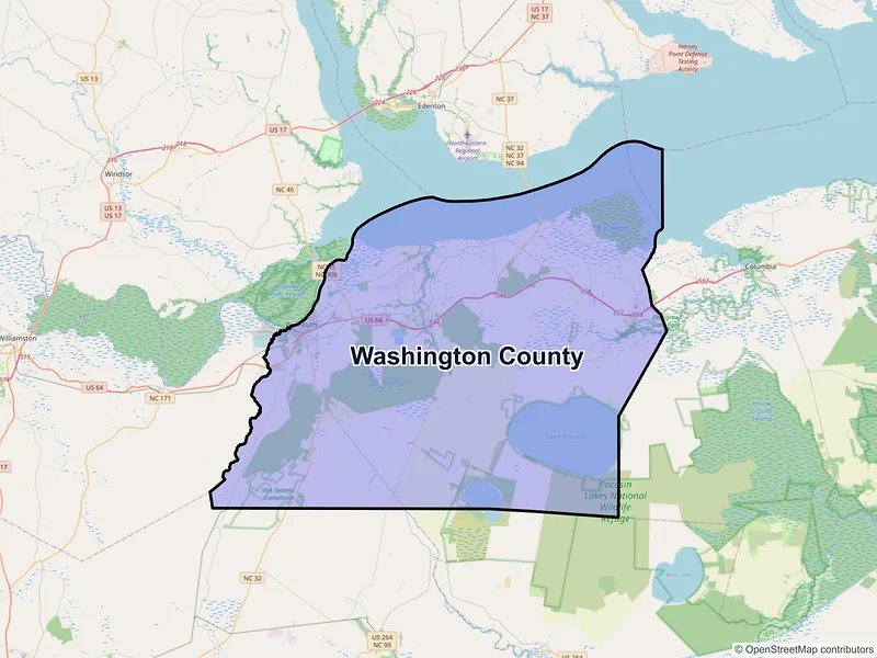 Map of Washington County, North Carolina and ZIP codes