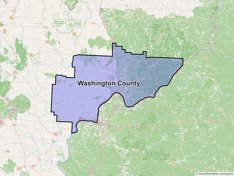 Map of Washington County, Ohio and ZIP codes