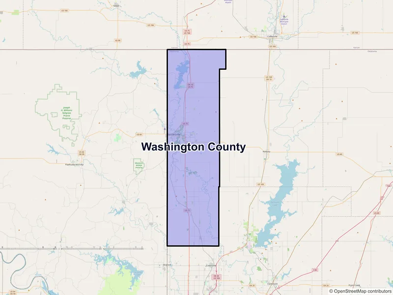Map of Washington County, Oklahoma and ZIP codes