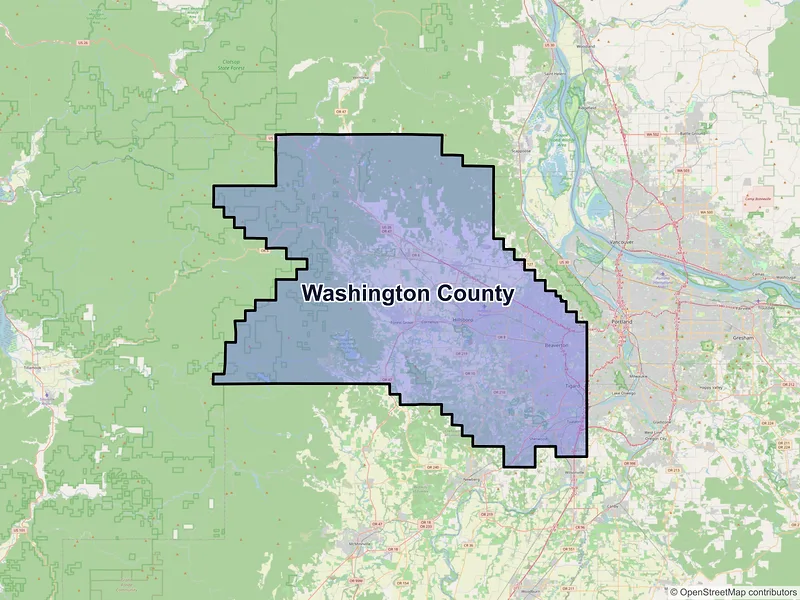 Map of Washington County, Oregon and ZIP codes