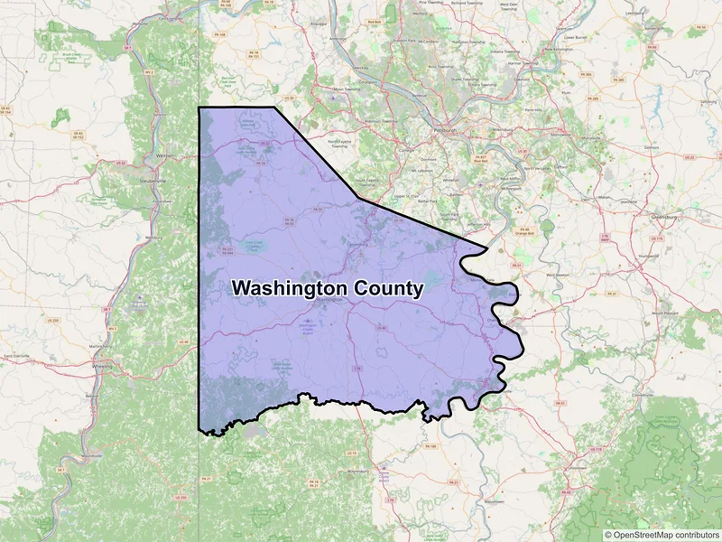 Map of Washington County, Pennsylvania and ZIP codes