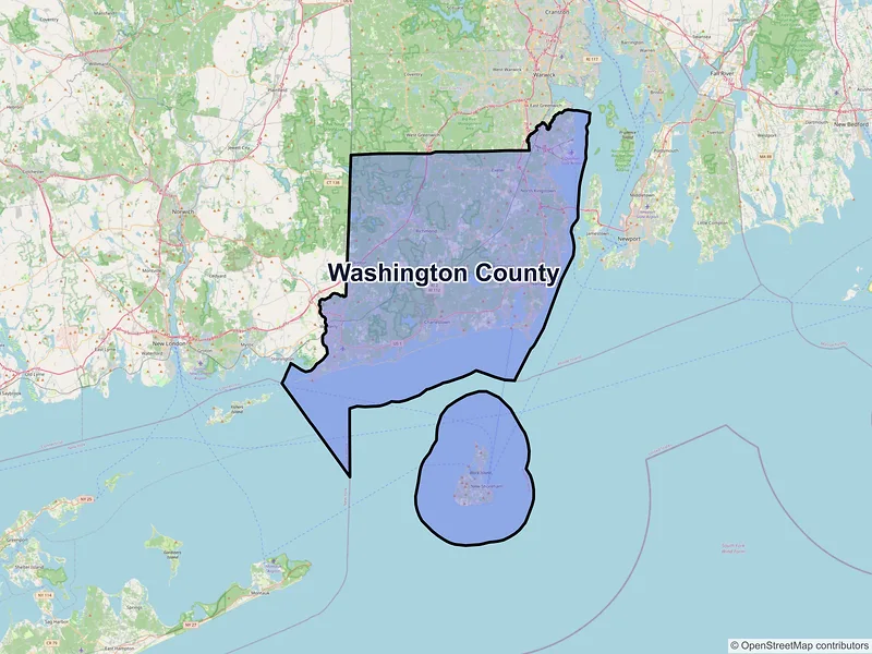 Map of Washington County, Rhode Island and ZIP codes