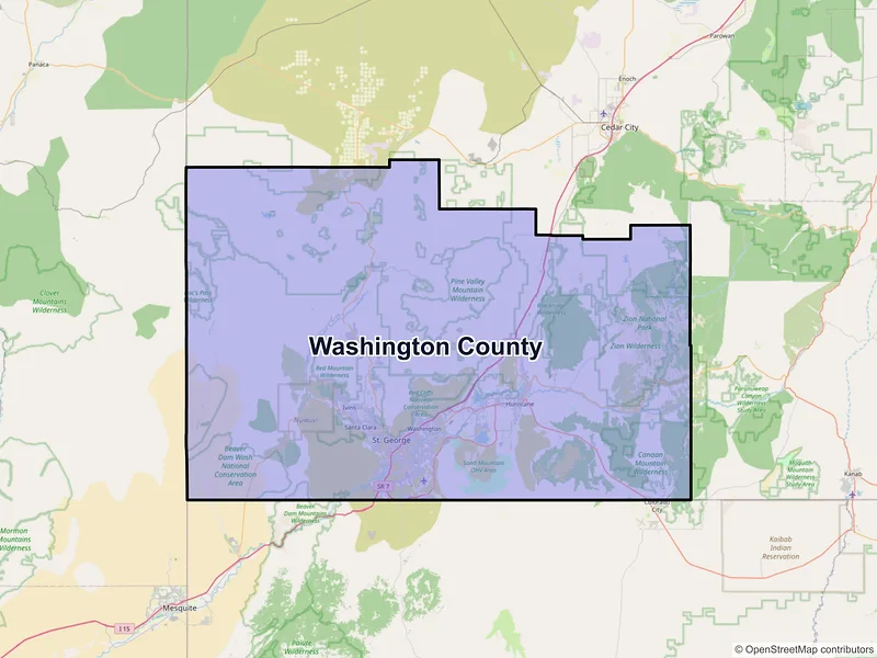 Map of Washington County, Utah and ZIP codes