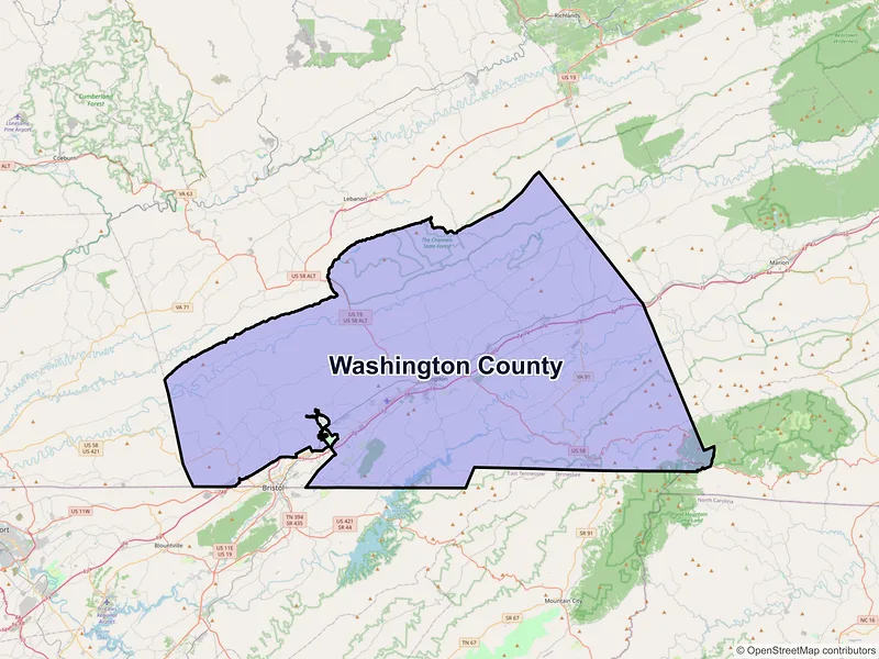 Map of Washington County, Virginia and ZIP codes