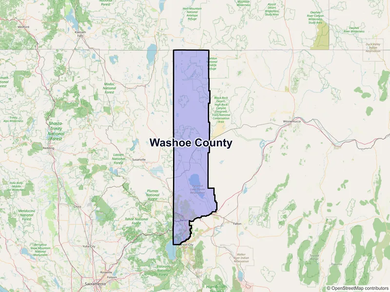 Map of Washoe County, Nevada and ZIP codes