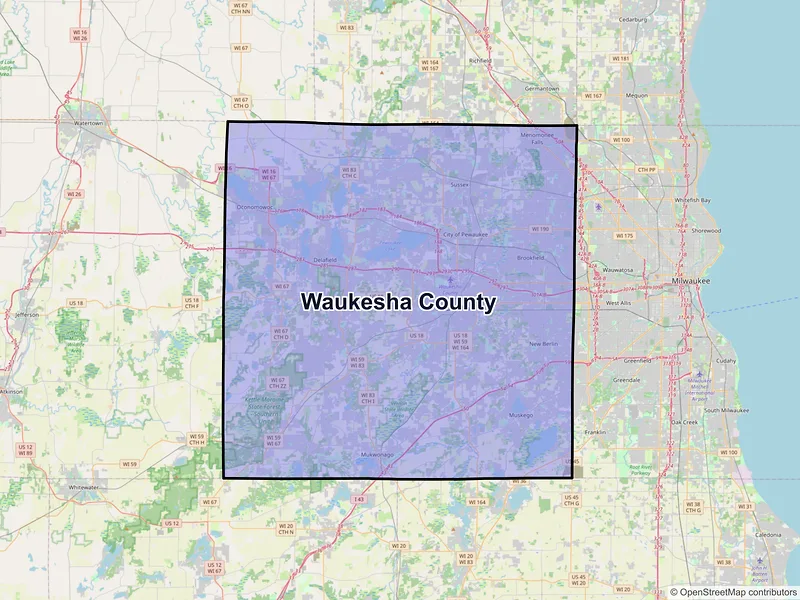 Map of Waukesha County, Wisconsin and ZIP codes