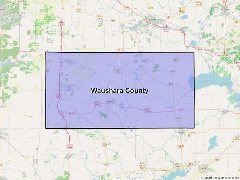 Map of Waushara County, Wisconsin and ZIP codes