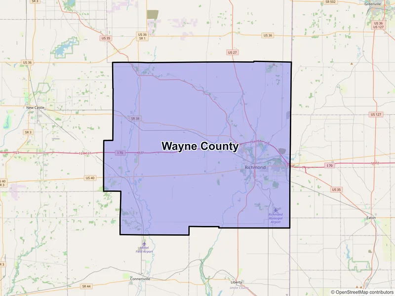 Map of Wayne County, Indiana and ZIP codes