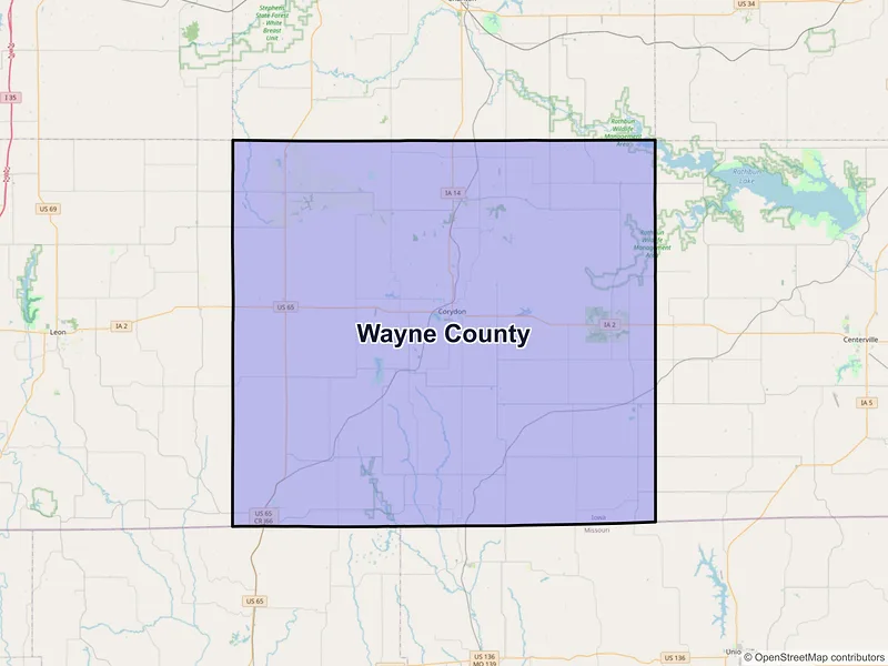 Map of Wayne County, Iowa and ZIP codes