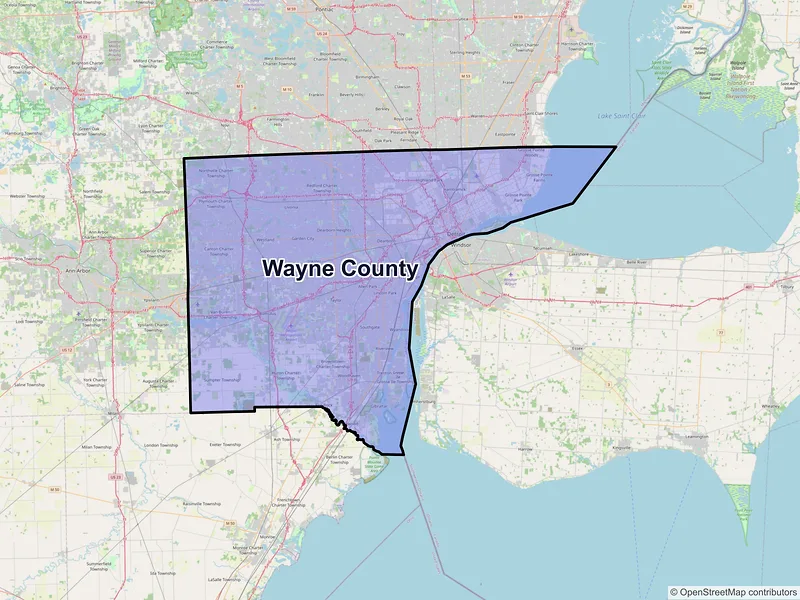 Map of Wayne County, Michigan and ZIP codes