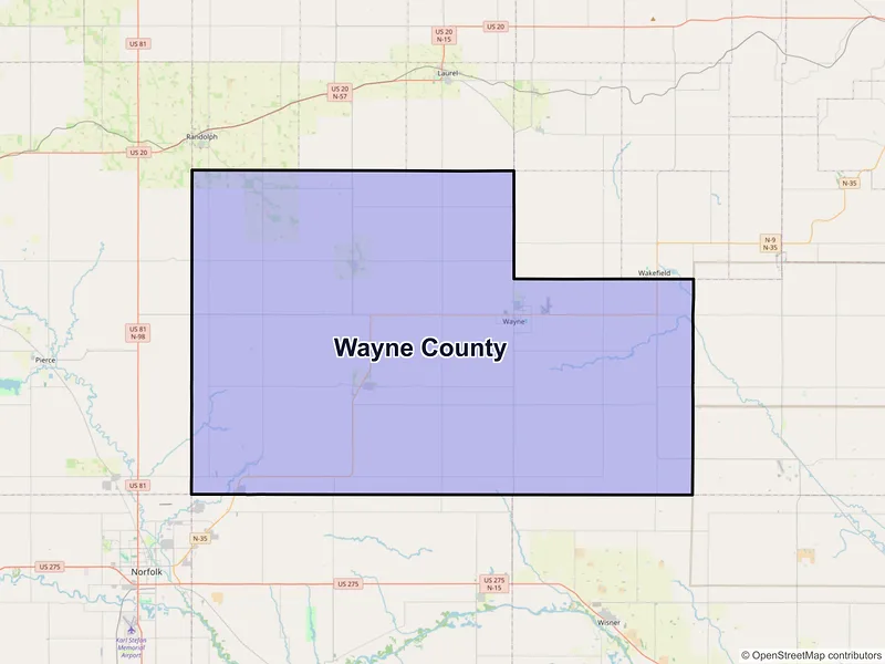 Map of Wayne County, Nebraska and ZIP codes