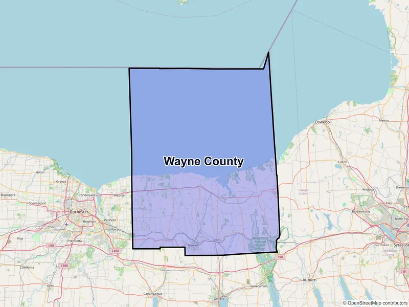 Map of Wayne County, New York and ZIP codes