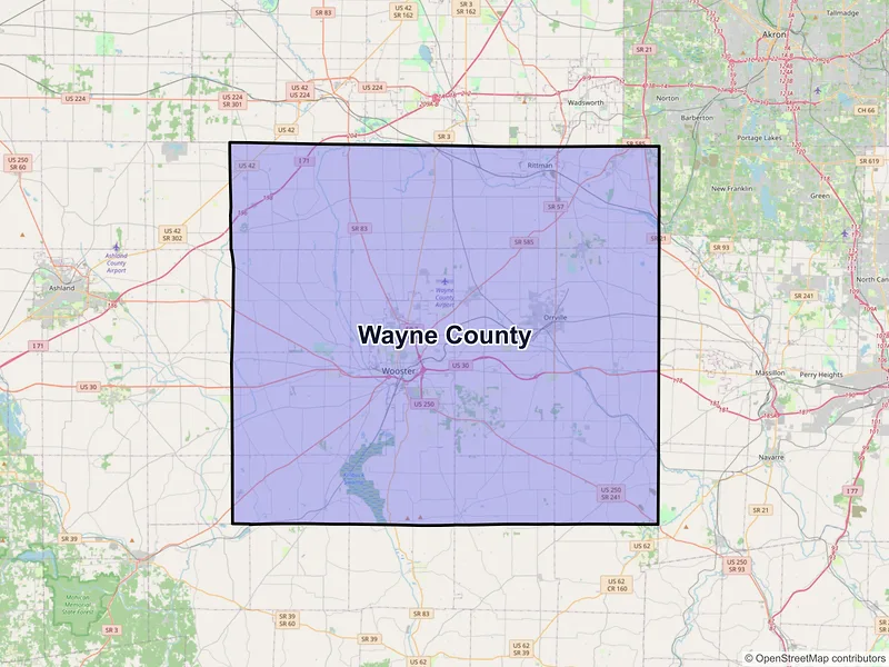 Map of Wayne County, Ohio and ZIP codes