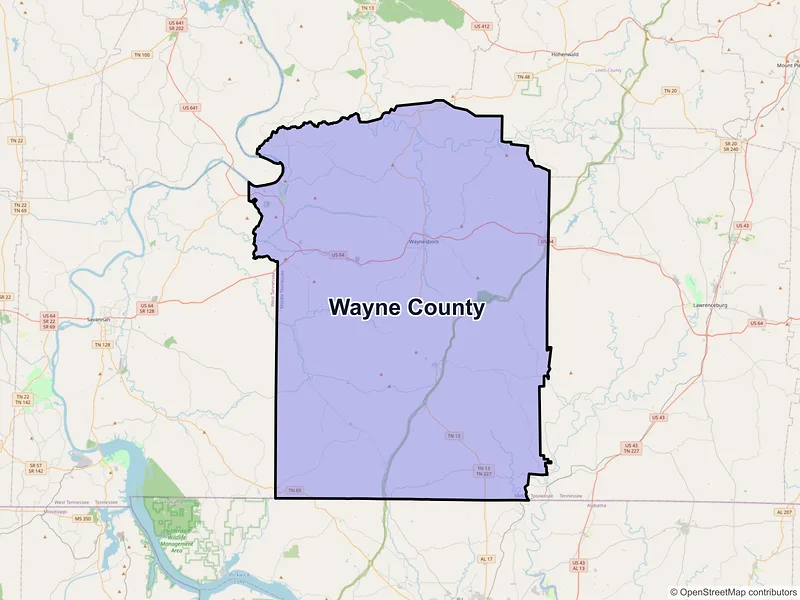 Map of Wayne County, Tennessee and ZIP codes