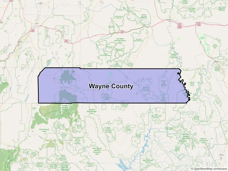 Map of Wayne County, Utah and ZIP codes