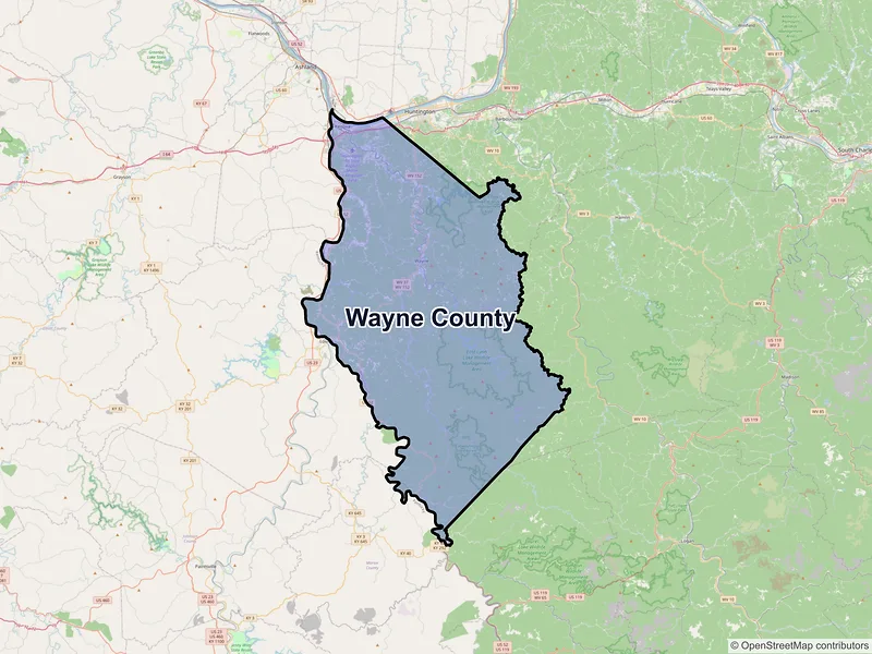 Map of Wayne County, West Virginia and ZIP codes
