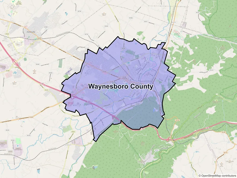 Map of Waynesboro County, Virginia and ZIP codes