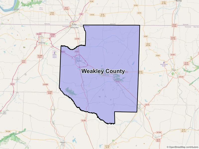 Map of Weakley County, Tennessee and ZIP codes