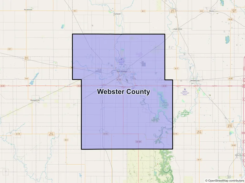Map of Webster County, Iowa and ZIP codes