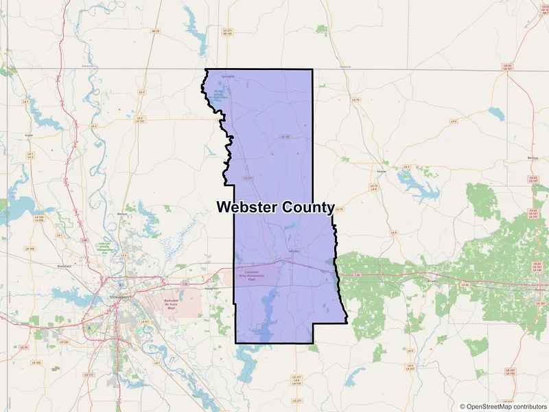 Map of Webster County, Louisiana and ZIP codes