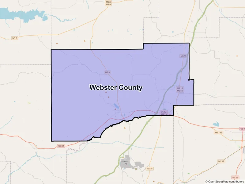 Map of Webster County, Mississippi and ZIP codes