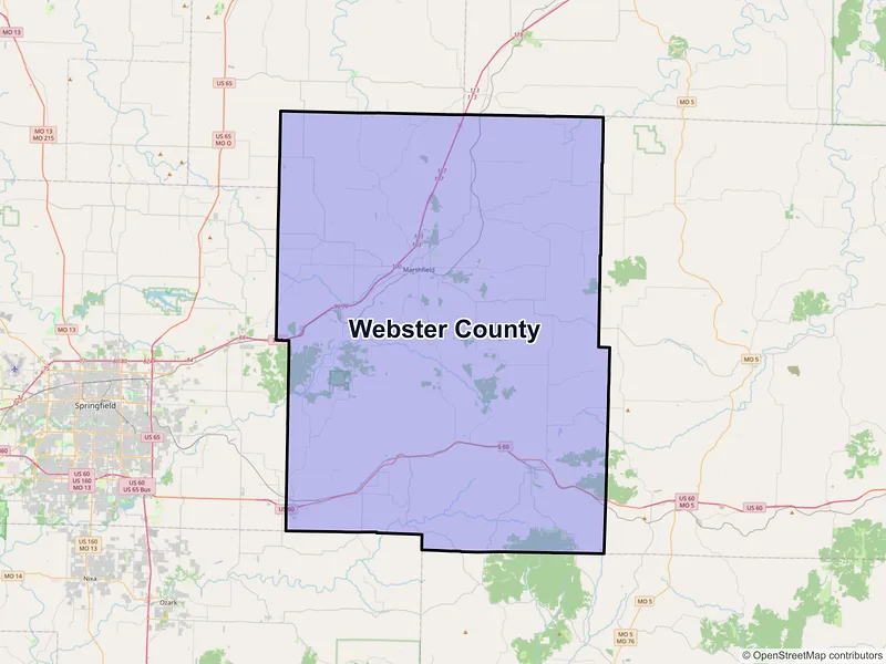 Map of Webster County, Missouri and ZIP codes