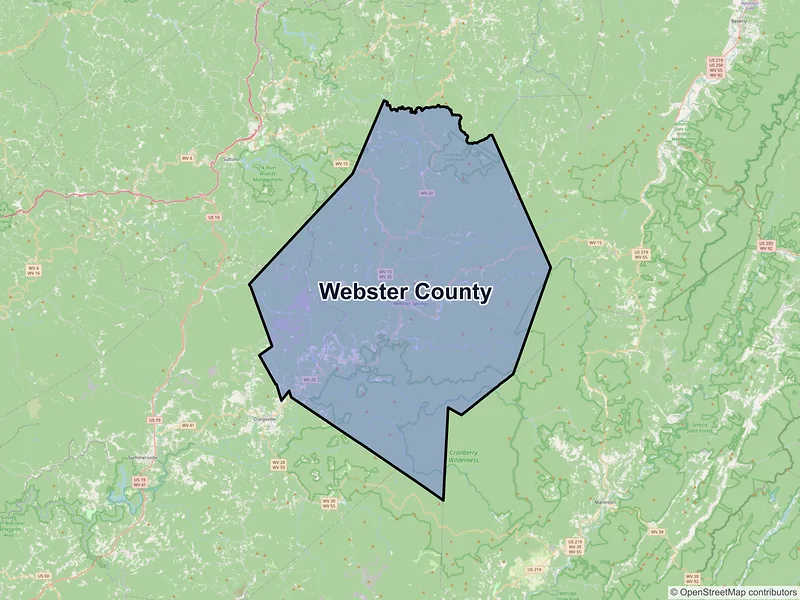 Map of Webster County, West Virginia and ZIP codes