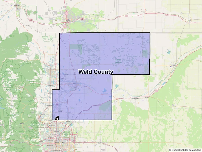 Map of Weld County, Colorado and ZIP codes