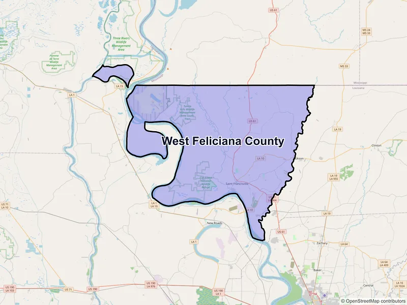 Map of West Feliciana County, Louisiana and ZIP codes