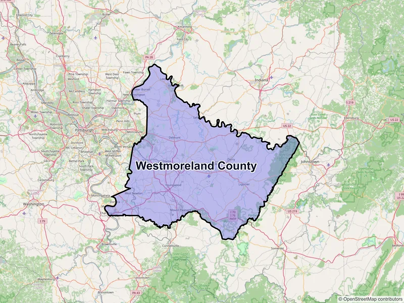 Map of Westmoreland County, Pennsylvania and ZIP codes