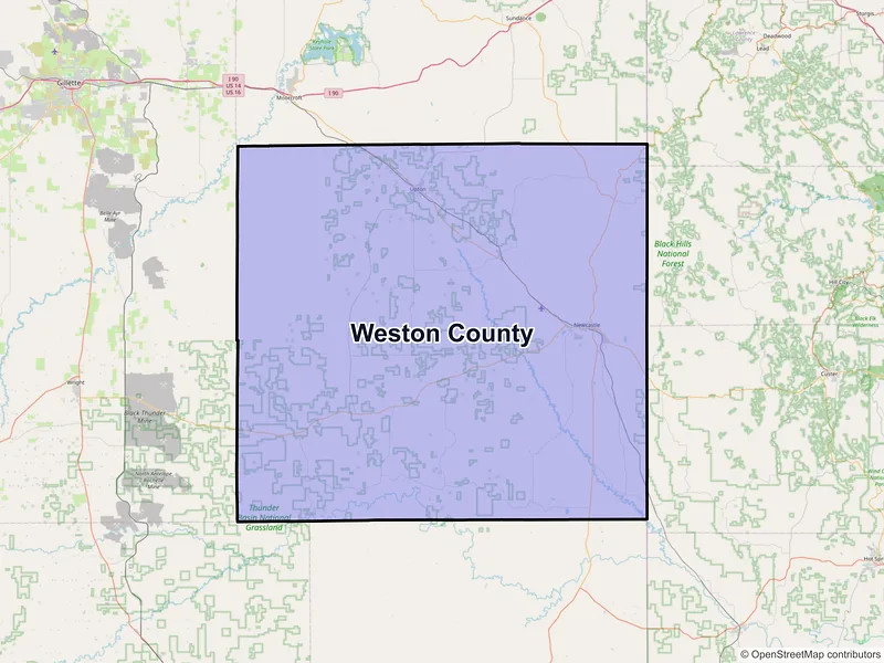 Map of Weston County, Wyoming and ZIP codes