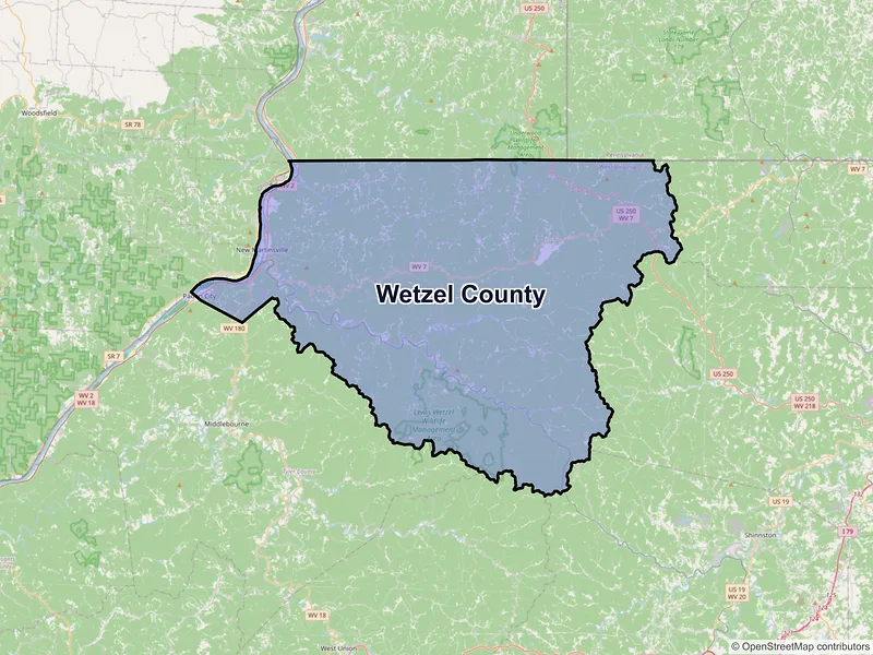 Map of Wetzel County, West Virginia and ZIP codes