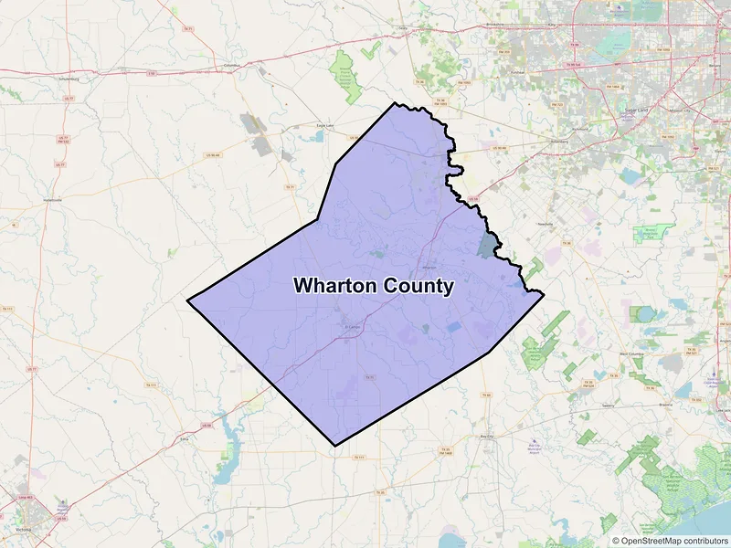 Map of Wharton County, Texas and ZIP codes