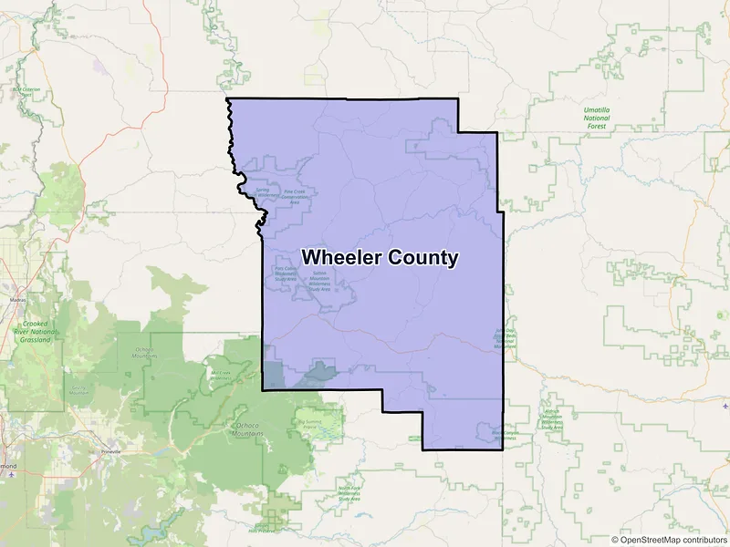 Map of Wheeler County, Oregon and ZIP codes