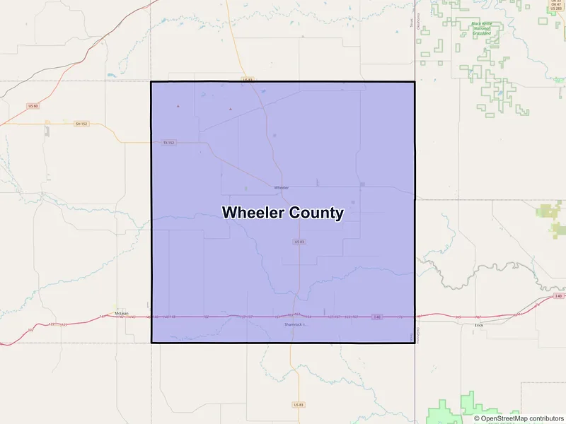 Map of Wheeler County, Texas and ZIP codes