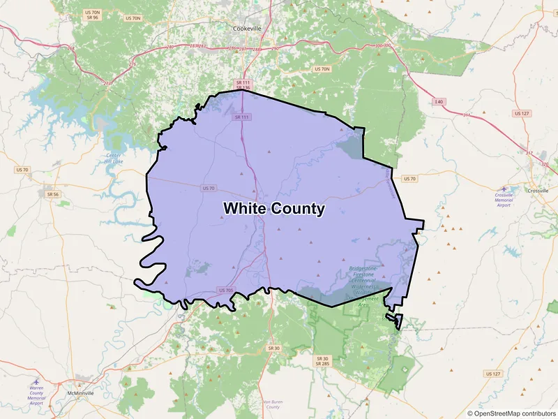 Map of White County, Tennessee and ZIP codes