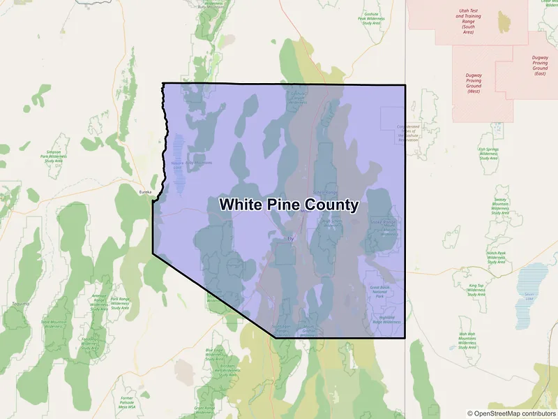 Map of White Pine County, Nevada and ZIP codes