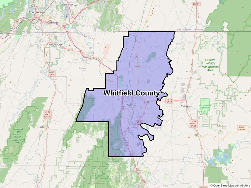 Map of Whitfield County, Georgia and ZIP codes
