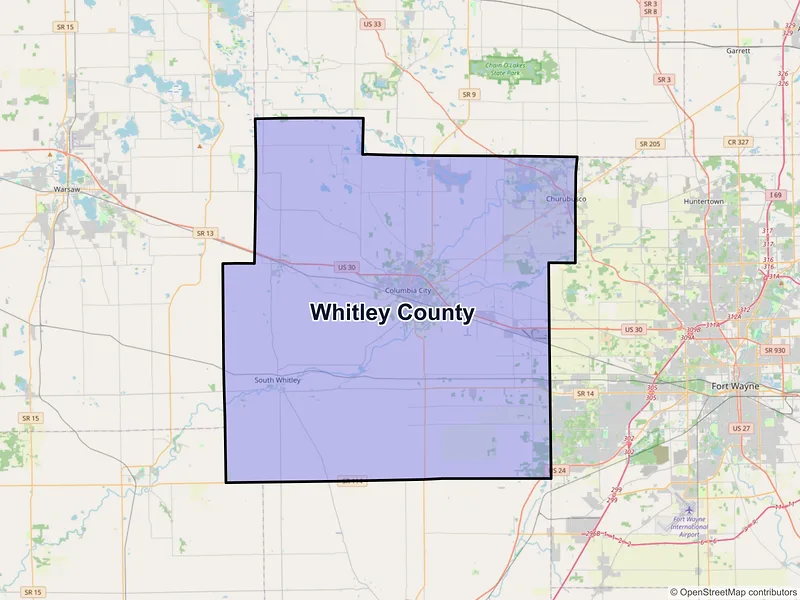 Map of Whitley County, Indiana and ZIP codes