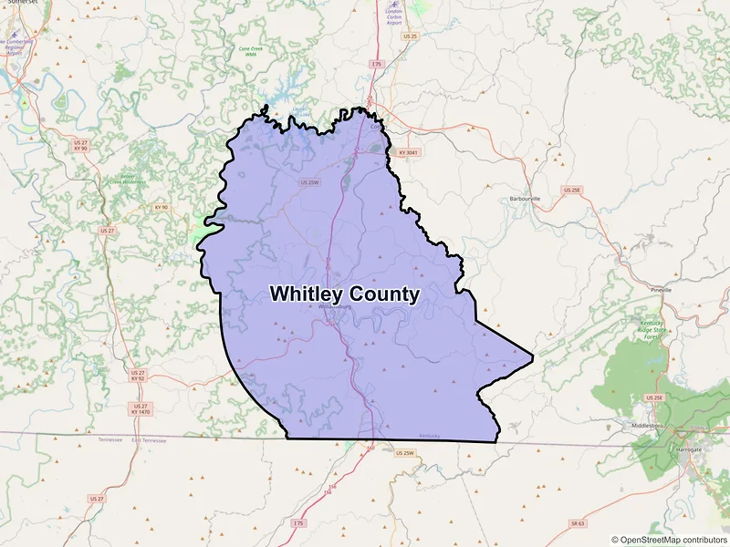 Map of Whitley County, Kentucky and ZIP codes