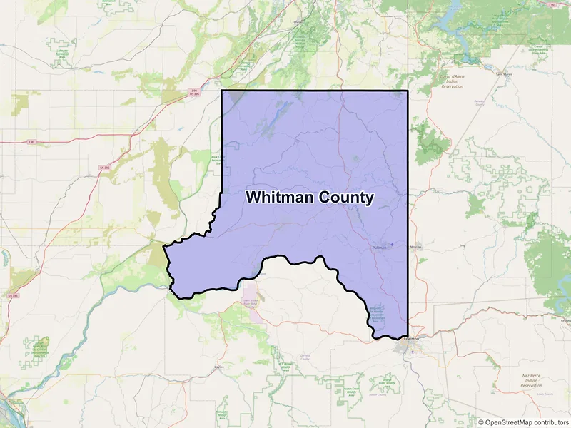 Map of Whitman County, Washington and ZIP codes