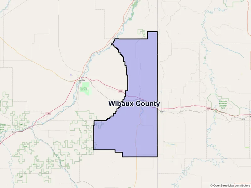 Map of Wibaux County, Montana and ZIP codes